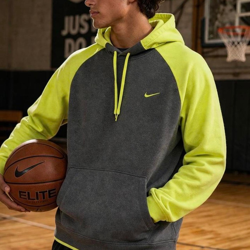Nike Therma-Fit Hoodie Gray Neon Yellow Size Large